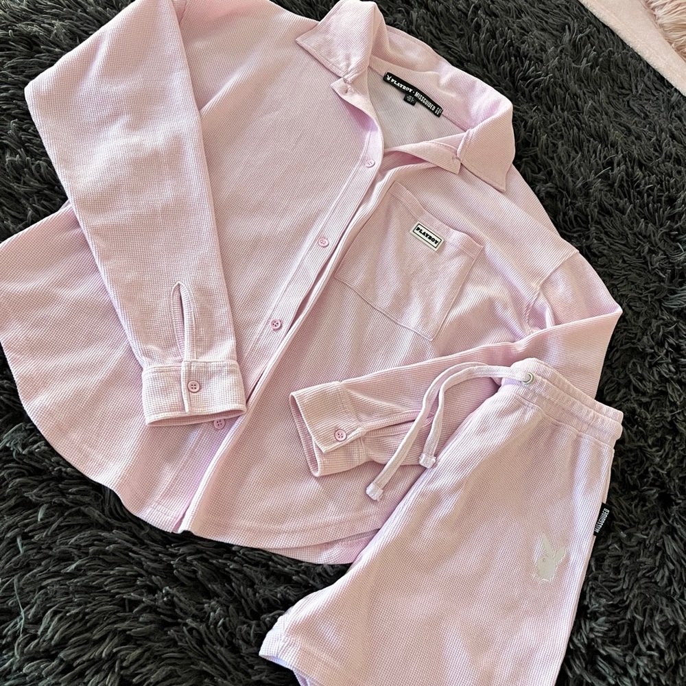 PLAYBOY Button-Up Matching Pink Pajama Set (NWOT)